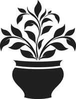 botanico bellezza monocromatico vettore icona evidenziazione elegante pianta pentola floreale fusione elegante nero logo con eleganza di pianta pentola