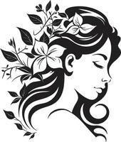 petali di equilibrio vettore simbolo di un' nero floreale donna viso femminile flora nero logo design con un' womans viso con florals