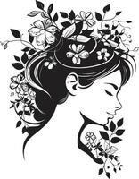 eleganza nel fioritura vettore nero logo con floreale donna viso floreale femme un' nero logo design festeggiare femminilità