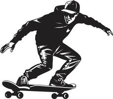 skateboard sovranità nero logo design con un' equitazione monarca urbano velocità dinamico vettore icona di un' uomo su un' skateboard nel nero