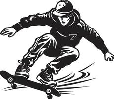 velocità visione elegante vettore icona di un' andare con lo skateboard uomo nel nero skateboard sensazione nero logo design evocando il brivido di equitazione
