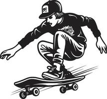 strada slinger tagliente nero logo design con un' andare con lo skateboard uomo icona rotolamento Rinascimento vettore nero simbolo di un' andare con lo skateboard uomo