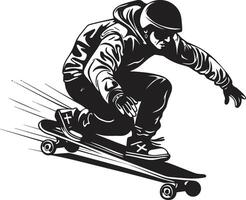skateboard serenata nero logo design esprimendo il canzone di equitazione urbano elevazione dinamico vettore icona di un' uomo su un' skateboard nel nero