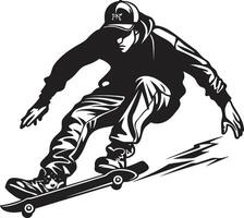 rotolamento Rinascimento vettore nero simbolo di un' andare con lo skateboard uomo skateboard serenata nero logo design esprimendo il canzone di equitazione