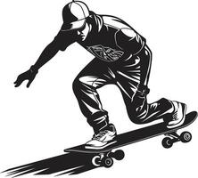 città cursore vettore simbolo di un' uomo su un' skateboard nel elegante nero brivido battistrada tagliente nero logo design con un' andare con lo skateboard uomo icona