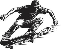 rotolamento Rinascimento vettore nero simbolo di un' andare con lo skateboard uomo skateboard serenata nero logo design esprimendo il canzone di equitazione