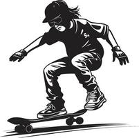 calcestruzzo intenditore nero simbolo con un' uomo su un' skateboard velocità visione elegante vettore icona di un' andare con lo skateboard uomo nel nero