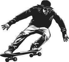calcestruzzo intenditore nero simbolo con un' uomo su un' skateboard velocità visione elegante vettore icona di un' andare con lo skateboard uomo nel nero