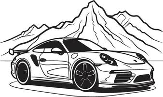 cresta rombo elegante nero logo con iconico gli sport auto su il montagna vertice supercar vettore icona simboleggiante un' nero logo design su montagna strade