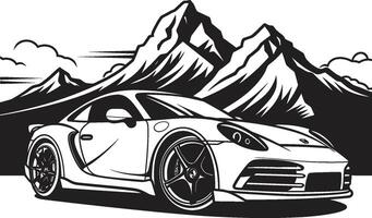 picco prestazione iconico nero simbolo di un' gli sport auto conquista montagna strade montanaro spingere elegante vettore icona in mostra un' gli sport auto su nero logo