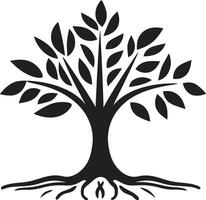 eco emblema vettore albero piantagione logo nel nero logo design sostenibile crescita iconico nero simbolo di albero piantagione