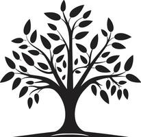 eco emblema vettore albero piantagione logo nel nero logo design sostenibile crescita iconico nero simbolo di albero piantagione