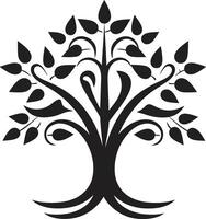 bosco armonia dinamico nero icona per albero piantagione logo design eco emblema vettore albero piantagione logo nel nero logo design