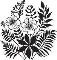 isola fioritura elegante vettore icona simboleggiante tropicale pianta le foglie e fiori nel nero floreale Paradiso dinamico nero logo design con squisito tropicale pianta elementi