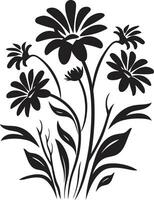 floreale armonia elegante iconico simbolo di fiori selvatici nel nero prato eleganza dinamico nero logo design con Fiore di campo vettore