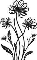 fioritura bellezza Fiore di campo vettore nero logo design floreale armonia elegante iconico simbolo di fiori selvatici nel nero