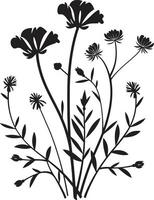 fioritura bellezza Fiore di campo vettore nero logo design floreale armonia elegante iconico simbolo di fiori selvatici nel nero