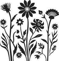 Fiore di campo essenza vettore nero logo design per naturale bellezza fiorente i campi iconico nero simbolo con Fiore di campo vettore