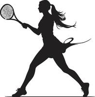 Tribunale elegante elegante tennis giocatore icona nel vettore distruggere spettri femmina tennis logo nel dinamico vettore