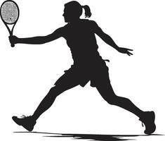 distruggere spettri elegante tennis giocatore logo nel dinamico vettore racchetta regale vettore icona per Da donna tennis reali