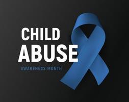 mese di sensibilizzazione sugli abusi sui minori, logo vettoriale, simbolo di prevenzione della violenza dei bambini, nastro blu su sfondo nero, illustrazione vettoriale