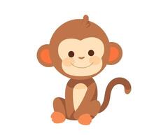 ai generato adorabile cartone animato scimmia seduta e sorridente, Perfetto per bambini soddisfare come colorazione pagine. piatto vettore illustrazione isolato.
