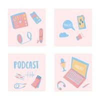 Podcast lettering con decorazione. vettore design.