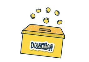 vettore donazione scatola con lettering e arredamento.