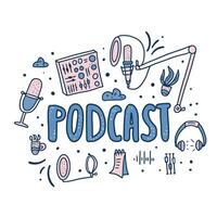 Podcast lettering con decorazione. vettore design.