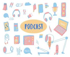 Podcast lettering con decorazione. vettore design.