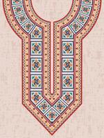 collo ricamo decorativo design per il indiano kurta con celtico interlacciato modelli e ripetuto geometrico forme nel vivace colore. vettore