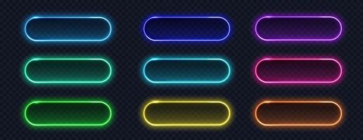 neon pulsante moderno icona impostare. raggiante montatura cartello collezione per ragnatela disegno, app, gioco e interfaccia vettore