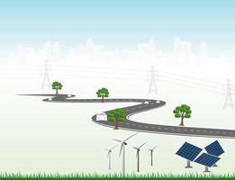 sistema di generazione di energia energia pulita rinnovabile dalla natura, come l'energia eolica, solare, idrica, può essere utilizzata per produrre elettricità. modello di vettore infografica timeline delle operazioni aziendali con bandiere