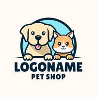 animale domestico negozio logo modello, carino cane e gatto vettore illustrazione