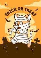 contento Halloween divertente mummia gatto con pipistrelli, zucca. vettore illustrazione