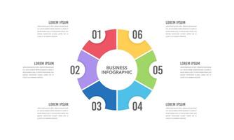 Infografica cerchio con sei passaggi o opzioni processi grafico. attività commerciale presentazione. vettore illustrazione.