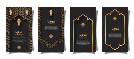 islamico sociale media storie con lanterna ornamento e realistico effetto modello vettore
