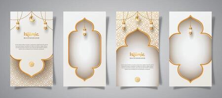 islamico sociale media storie con lanterna ornamento e realistico effetto modello vettore