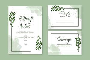 invito floreale vettoriale matrimonio invito grazie, risposta disegno ad acquerello set foglie verdi verde elegante.