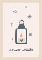 accogliente inverno Natale carino mano disegnato lanterna con candela vettore illustrazione saluto carta