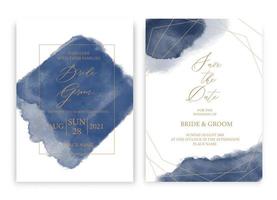 carta di invito a nozze design di raccolta in stile acquerello blu navy, sfondo texture acquerello, brochure, modello di invito. vettore