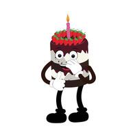 carino dolce compleanno torta cartone animato personaggio disegno, Vintage ▾ personaggio cartone animato compleanno torta, retrò etichetta di contento cioccolato torta con candele vettore