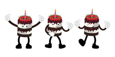 carino dolce compleanno torta cartone animato personaggio disegno, Vintage ▾ personaggio cartone animato compleanno torta, retrò etichetta di contento cioccolato torta con candele vettore