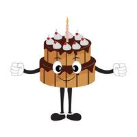 carino dolce compleanno torta cartone animato personaggio disegno, Vintage ▾ personaggio cartone animato compleanno torta, retrò etichetta di contento cioccolato torta con candele vettore