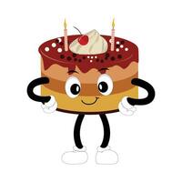 carino dolce compleanno torta cartone animato personaggio disegno, Vintage ▾ personaggio cartone animato compleanno torta, retrò etichetta di contento cioccolato torta con candele vettore