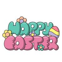 cartone animato bolla lettering di il frase contento Pasqua nel colore vettore