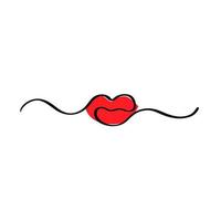 labbra logo disegnate a mano in linee nere con illustrazione rossa. vettore