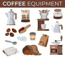 attrezzatura per fabbricazione caffè bevande illustrazione impostato vettore