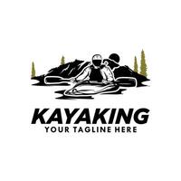 kayak sport con montagna silhouette logo design vettore