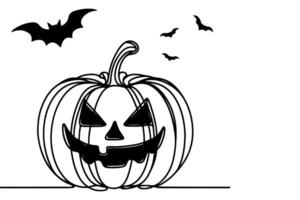 ai generato uno continuo nero linea disegno di zucca e fantasma Halloween concetto schema scarabocchio vettore illustrazione su bianca sfondo